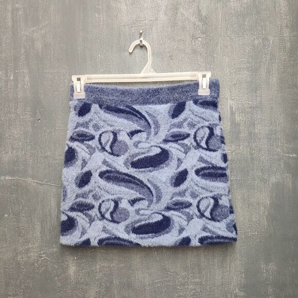 Zara Fuzzy Mini Skirt Cozy Soft Blue Swirl Print Stretchy Size Medium - Picture 1 of 9